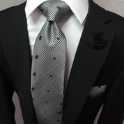 White Black Plaid Silk Tie Pocket Square Cufflink Set - STYLETIE