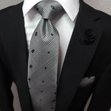 White Black Plaid Silk Tie Pocket Square Cufflink Set