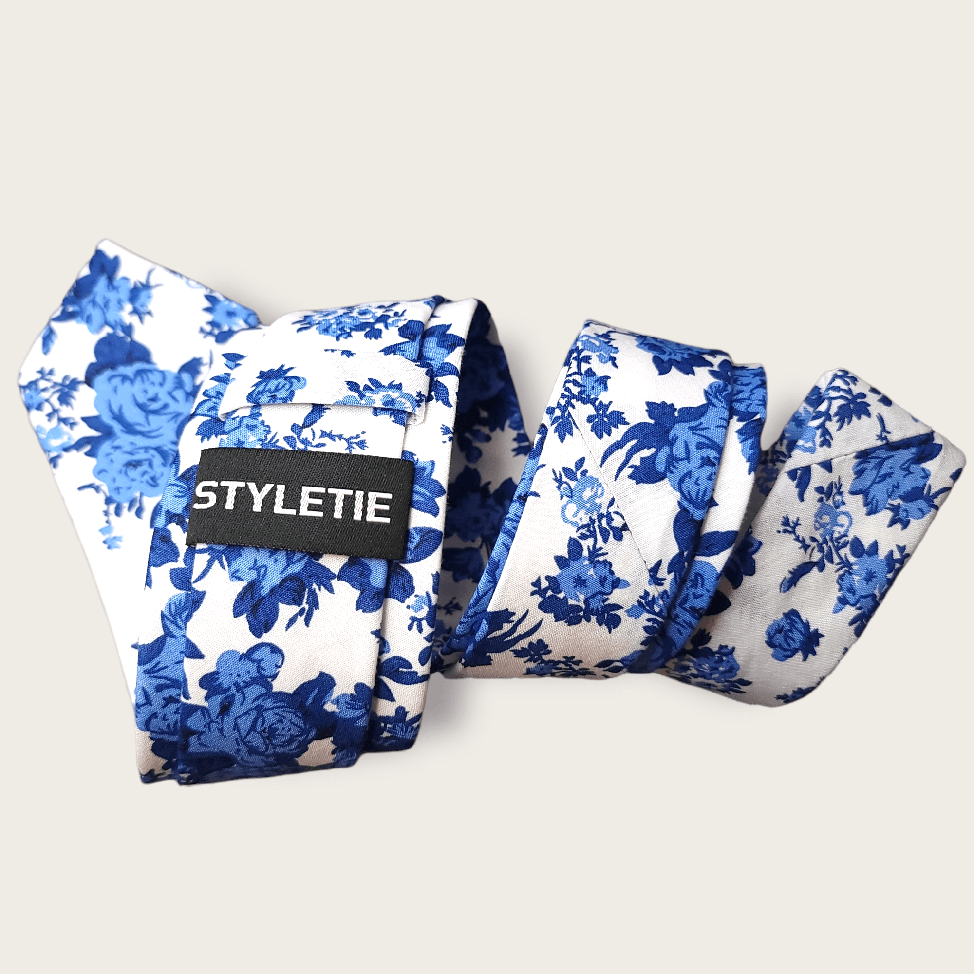 White Blue Floral Slim Tie - STYLETIE