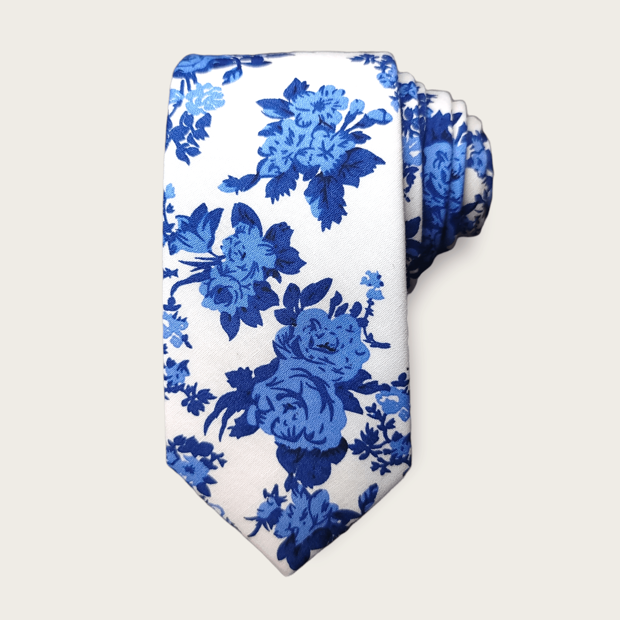White Blue Floral Slim Tie - STYLETIE