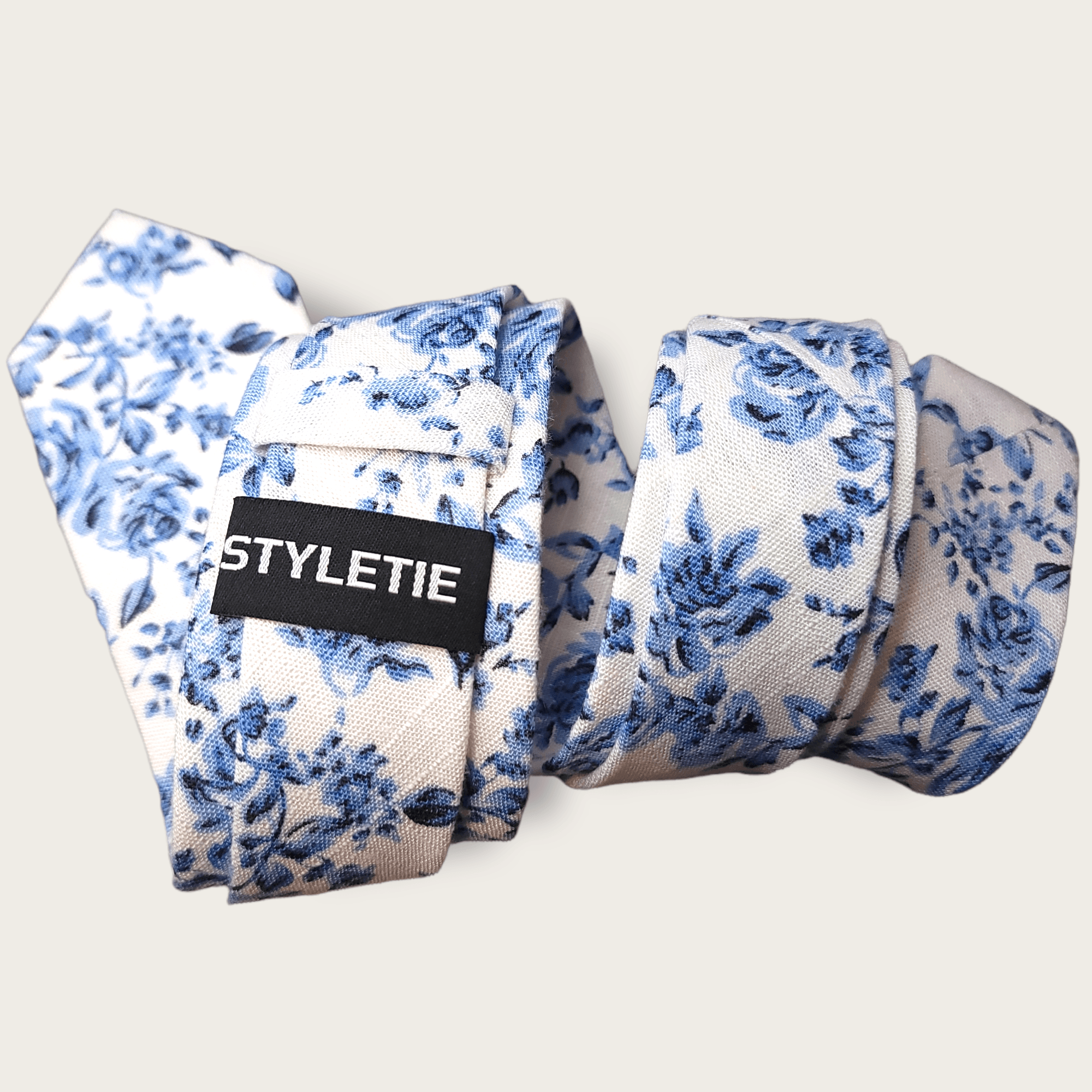White Light Blue Floral Slim Tie - STYLETIE