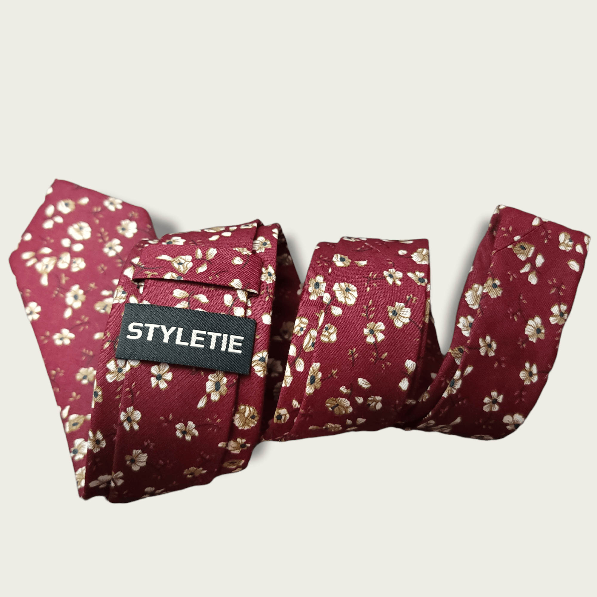 Wine Floral Slim Tie - STYLETIE