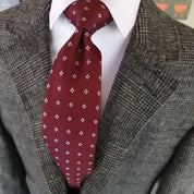 Wine Red Plaid Floral Silk Tie Pocket Square Cufflink Set - STYLETIE