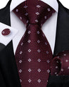 Wine Red Plaid Floral Silk Tie Pocket Square Cufflink Set - STYLETIE