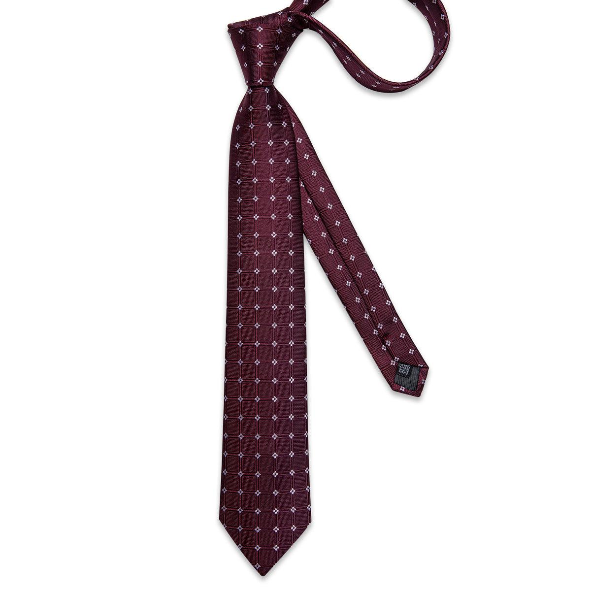 Dotted Wine Neck Tie Gift Set Pocket Square Cuff Links Tie Pin Polka Dot Satin