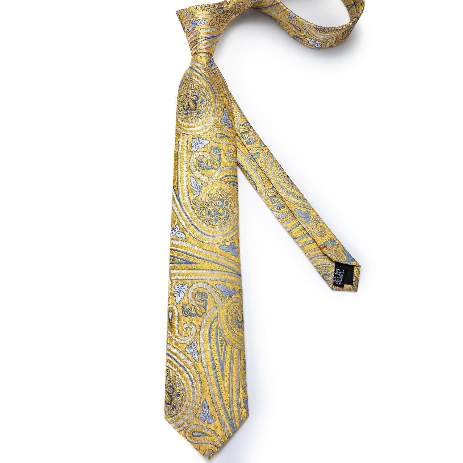 Yellow Blue Paisley Set of Pocket Square and Cufflinks - STYLETIE