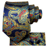 Yellow Blue Red Paisley Silk Tie Pocket Square Cufflink Set - STYLETIE