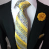 Yellow Blue Striped Silk Tie Pocket Square Cufflinks Set - STYLETIE