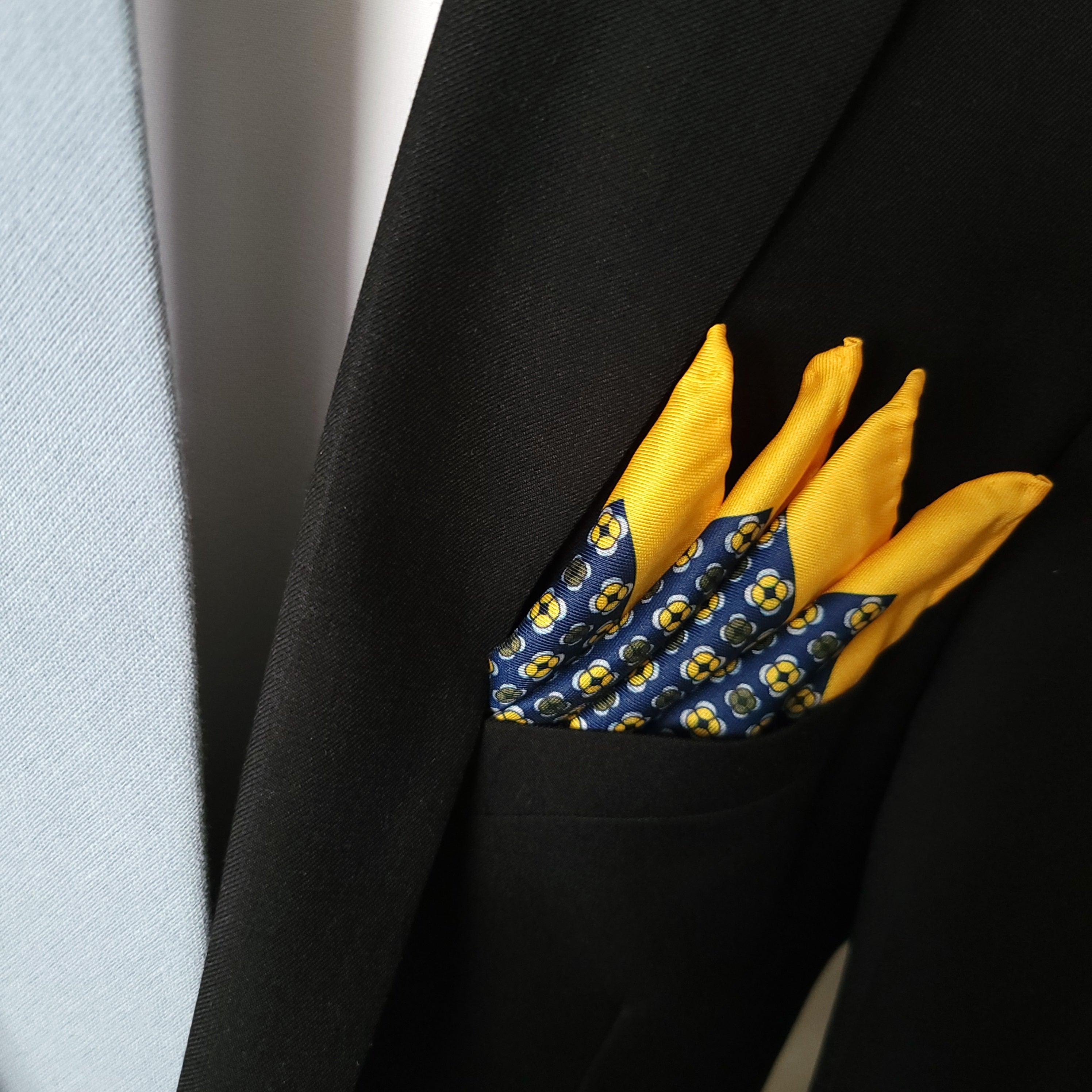 Yellow Blue Stylish and Elegant Silk Pocket Square - STYLETIE