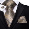 Yellow Brown Paisley Silk Tie Pocket Square Cufflinks Set jw - STYLETIE