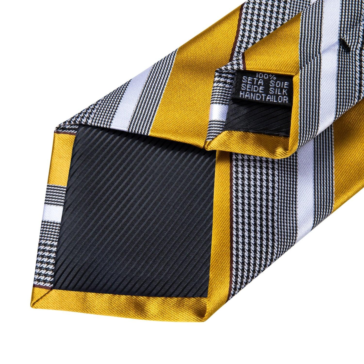Yellow White Striped Silk Tie Pocket Square Cufflinks Set - STYLETIE